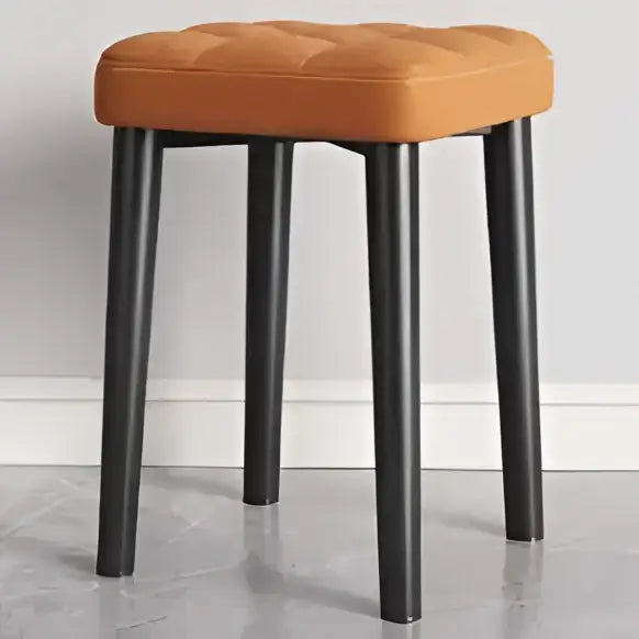 Orange tufted DecorBites low square stool bench with black metal legs for dining kitchen portable seating furniture