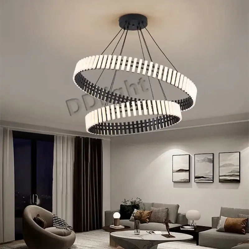 DecorBites Lstre modern circle chandelier in black and white with sleek minimalist design for 360° living room lighting
