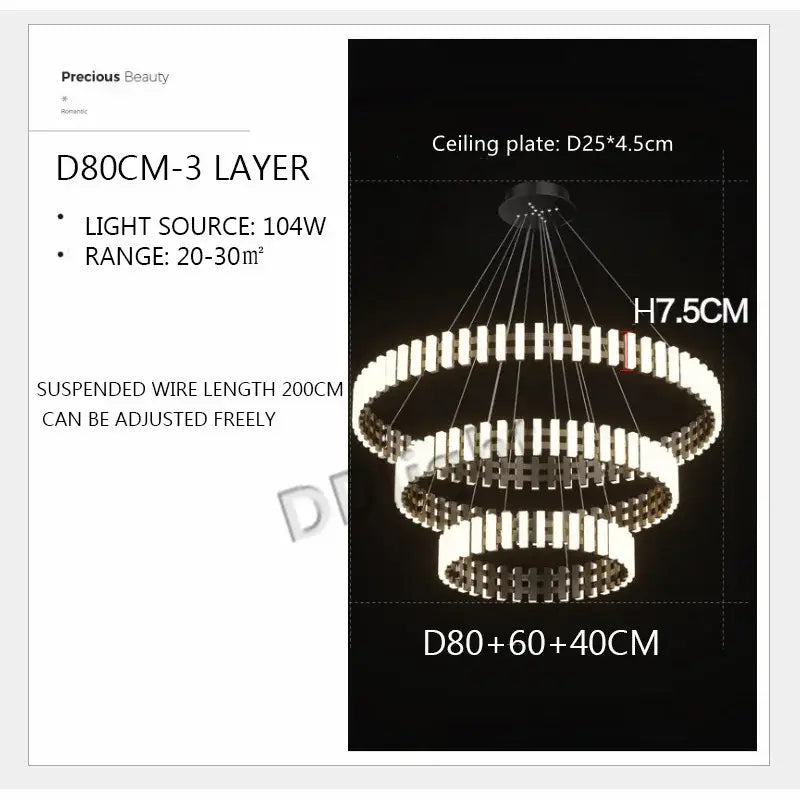 Modern three-tiered decorbites lstre modern circle chandelier with white led rings and black metal for contemporary interiors
