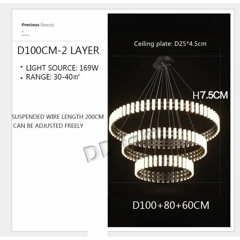 Decorbites lstre modern two-layer chandelier with three white concentric rings featuring rectangular led lights for 360° lighting