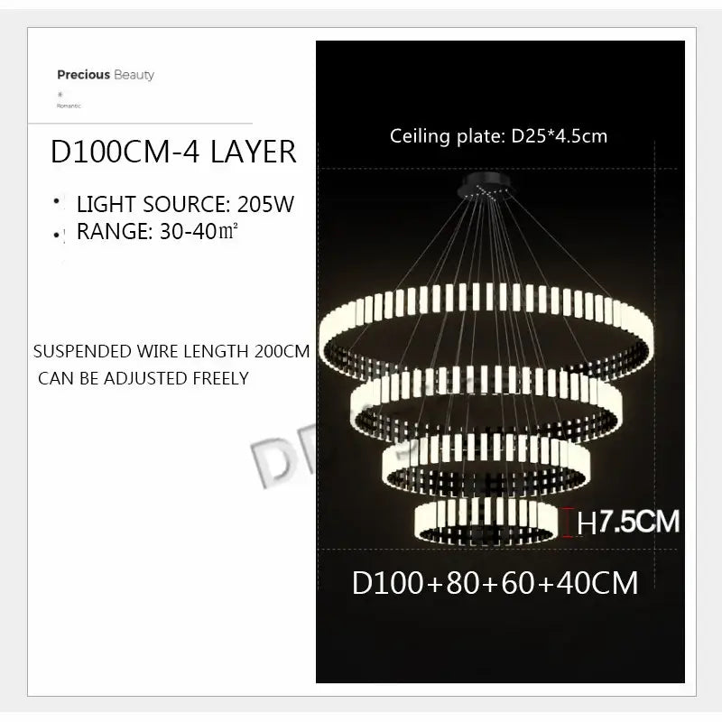 DecorBites Lstre Modern four-tiered circle chandelier with sleek white rings and black accents for contemporary interiors