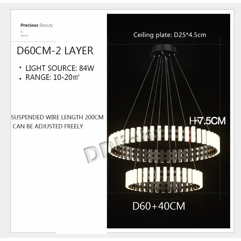 Modern two-tiered decorbites lstre modern circle chandelier with black and white rings and adjustable suspension wires