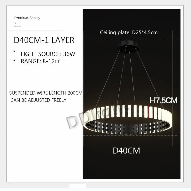 A decorbites lstre modern circle chandelier with black and white led ring lighting for living room and bedroom use