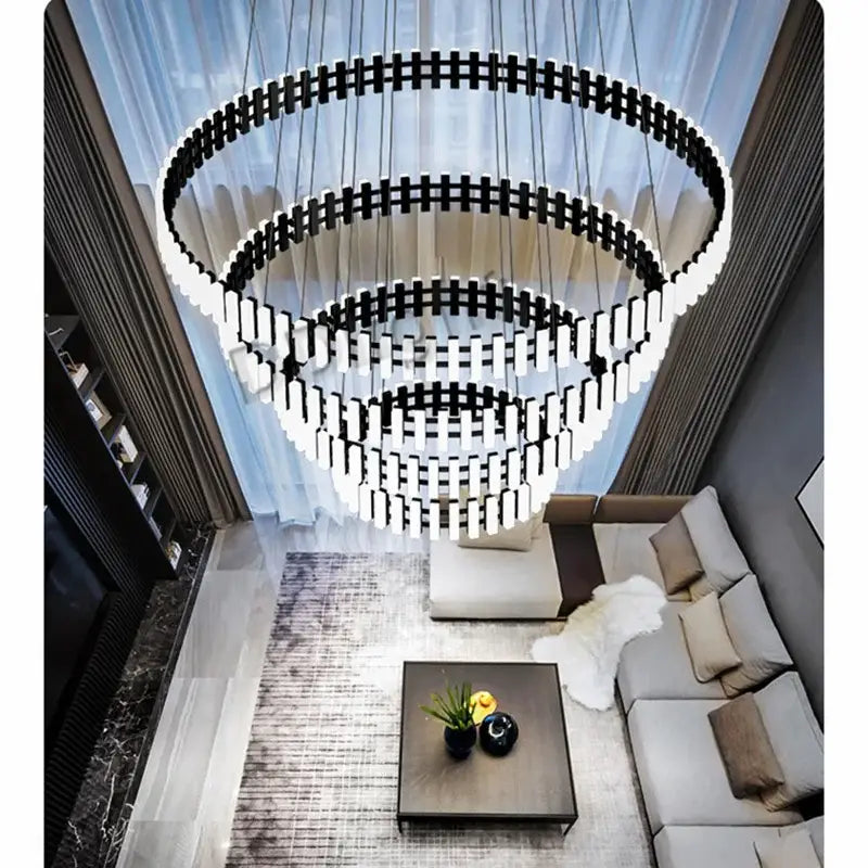 Modern black and white tiered geometric interlocking decorbites lstre modern circle chandelier for bright 360° lighting