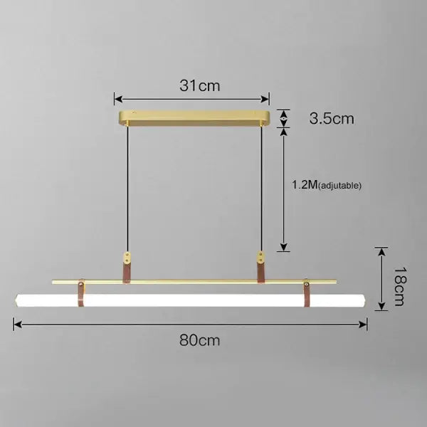 Modern gold and black decorbites lucien tube chandelier with rectangular design leather straps and adjustable hanging length
