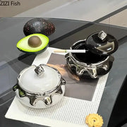 Black and white ceramic ashtrays with glossy silver drips and diamond metal lids from decorbites lucky ceramic ashtray collection