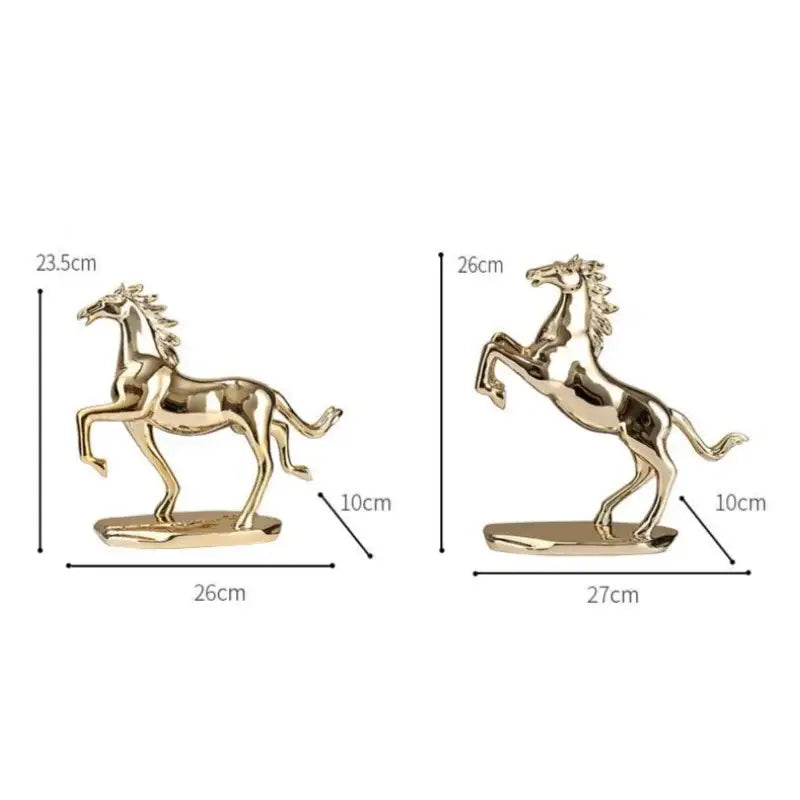 Decorbites lucky horse resin home decoration sculpture featuring golden metallic horse resin figurines on matching bases