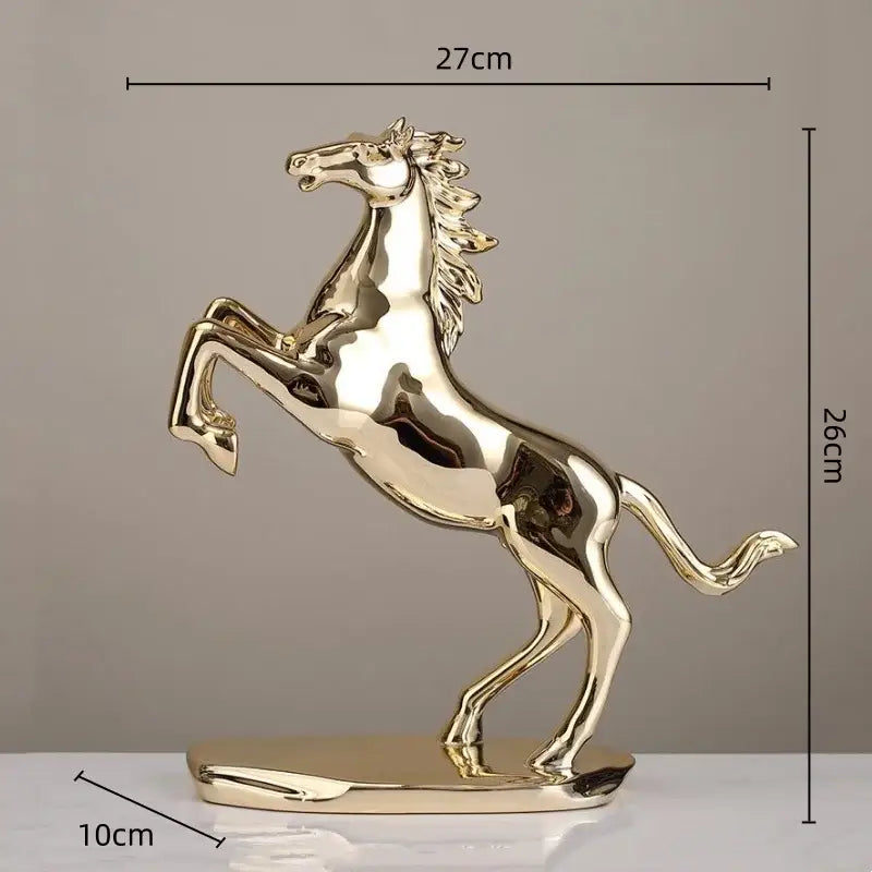 Golden metallic decorbites lucky horse resin figurine with sleek reflective finish in dynamic rearing pose for home decor