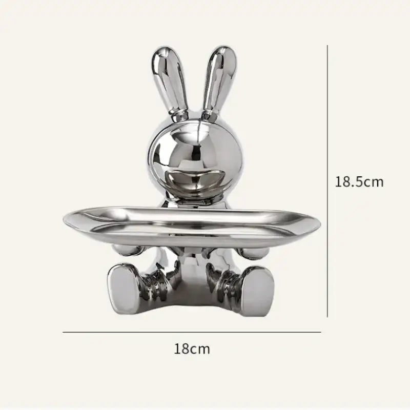 Shiny chrome decorbites lucky rabbit key tray with flat circular soap dish for stylish home organization and decoration