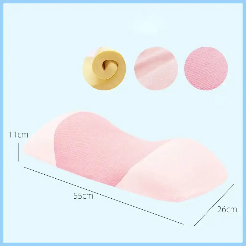 Decorbites™ pink memory foam pillow with ergonomic contoured shape and soft textured fabric for lumbar support