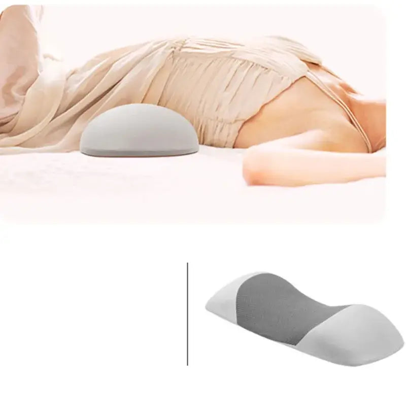 Gray and light gray memory foam pillow with ergonomic contoured design for lumbar support and back alignment