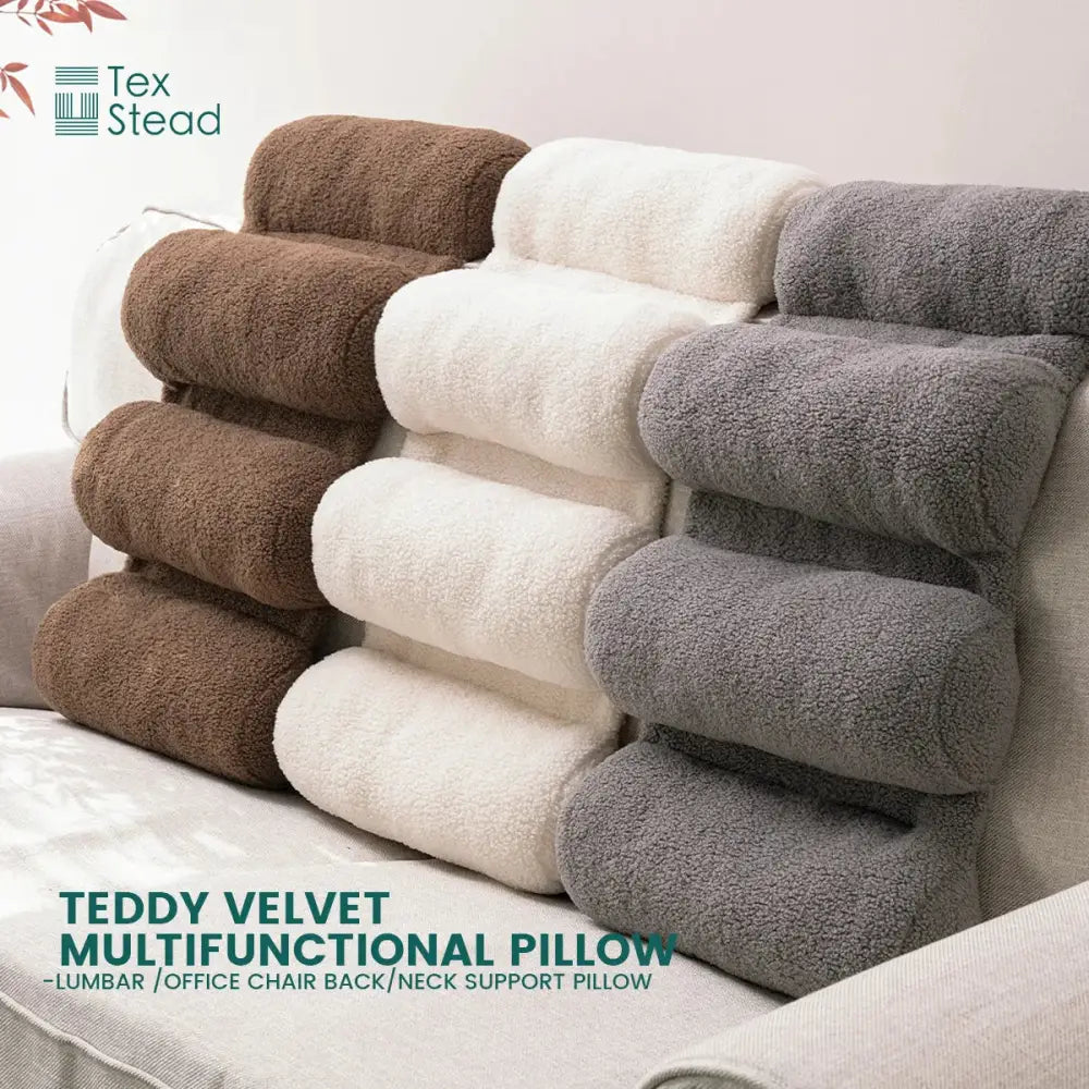 DecorBites™ lumbar support pillow in soft plush teddy velvet brown white and gray tones for office chair support