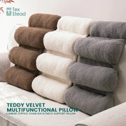 DecorBites™ lumbar support pillow in soft plush teddy velvet brown white and gray tones for office chair support