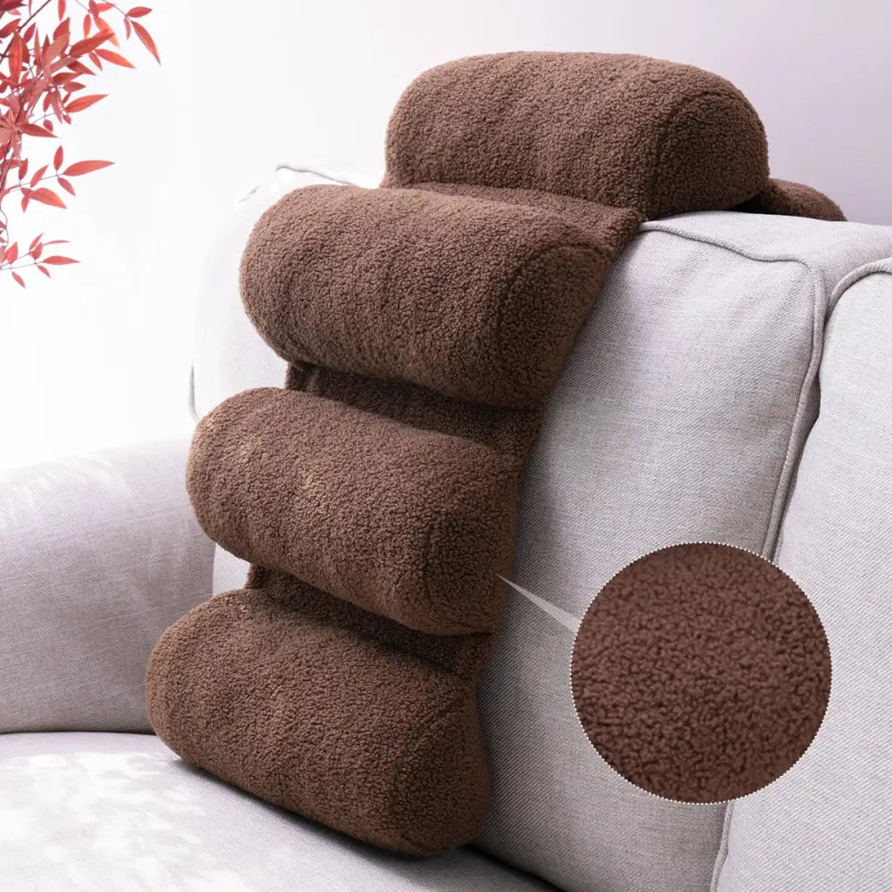 Decorbites™ brown plush tiered lumbar support pillow with soft fleece texture for adjustable office chair support