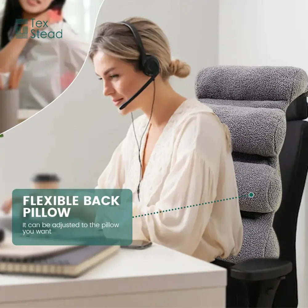 Decorbites™ gray textured lumbar support pillow with adjustable segments for ergonomic office chair support