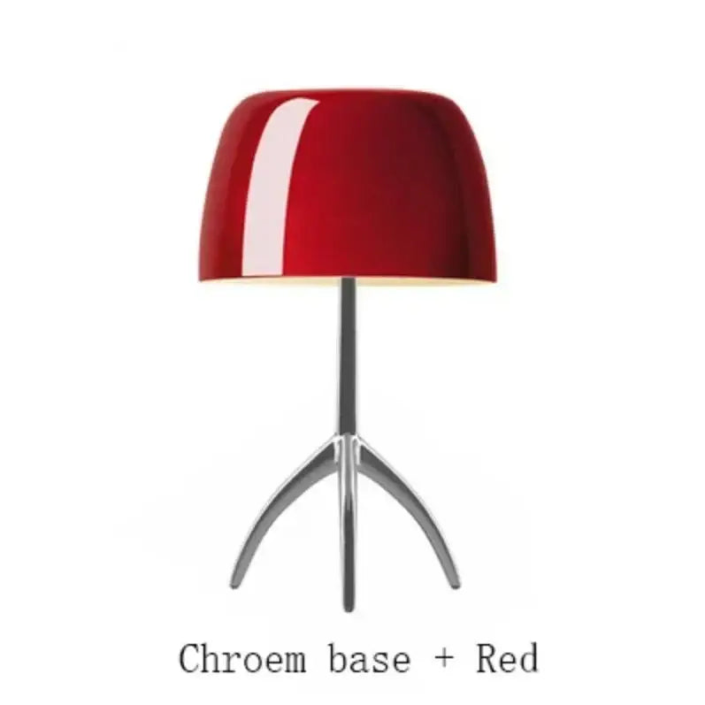 Vibrant red glossy ceramic lampshade on chrome tripod base in decorbites lumiere glass table lamp for modern interiors