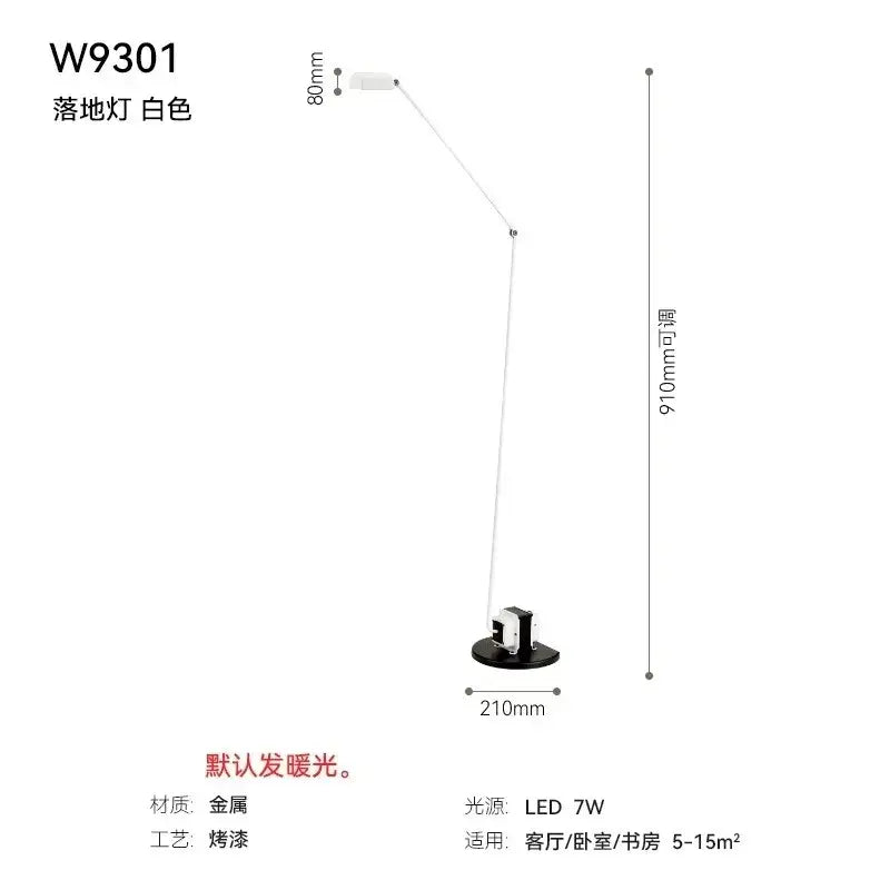 White decorbites lumina long arm floor lamp with sleek metal frame black base and adjustable led light for reading