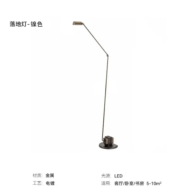A sleek silver-toned decorbites lumina floor lamp with a slender metal frame and adjustable long arm for reading