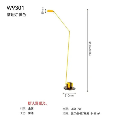 Yellow decorbites lumina floor lamp with long arm, adjustable led light, metal powder-coated finish for study room