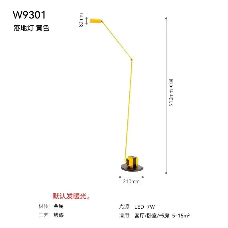 Yellow decorbites lumina floor lamp with long arm, adjustable led light, metal powder-coated finish for study room