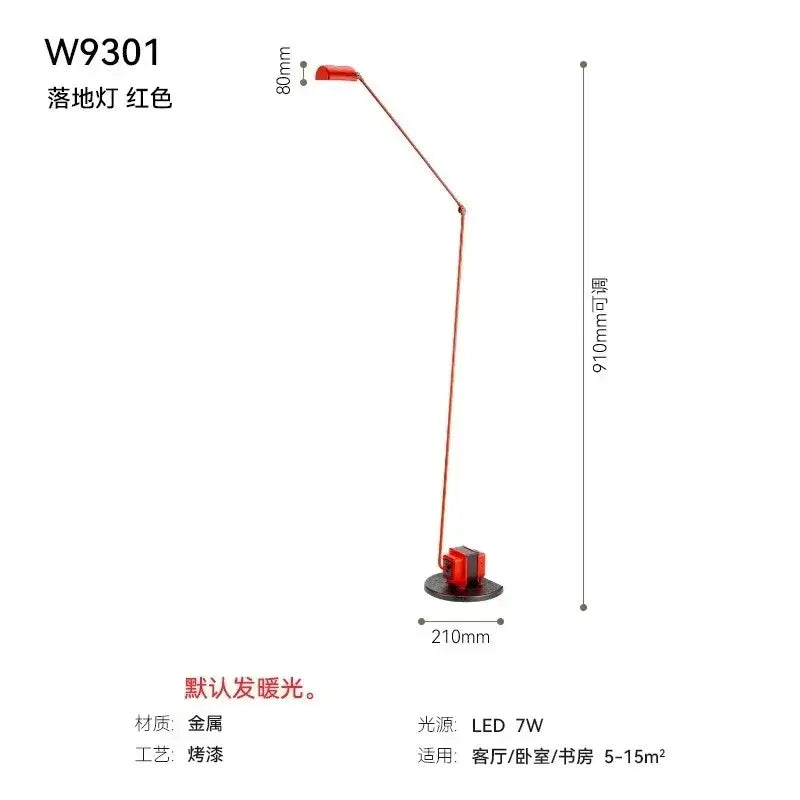 Red decorbites lumina long arm floor lamp with sleek metal frame and led lighting for reading and study rooms