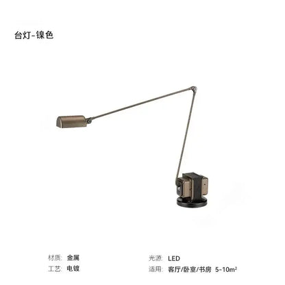 A sleek brushed bronze decorbites lumina floor lamp with an adjustable long arm and rectangular light head for reading