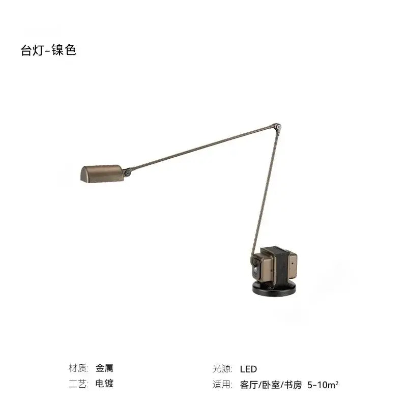 A sleek brushed bronze decorbites lumina floor lamp with an adjustable long arm and rectangular light head for reading