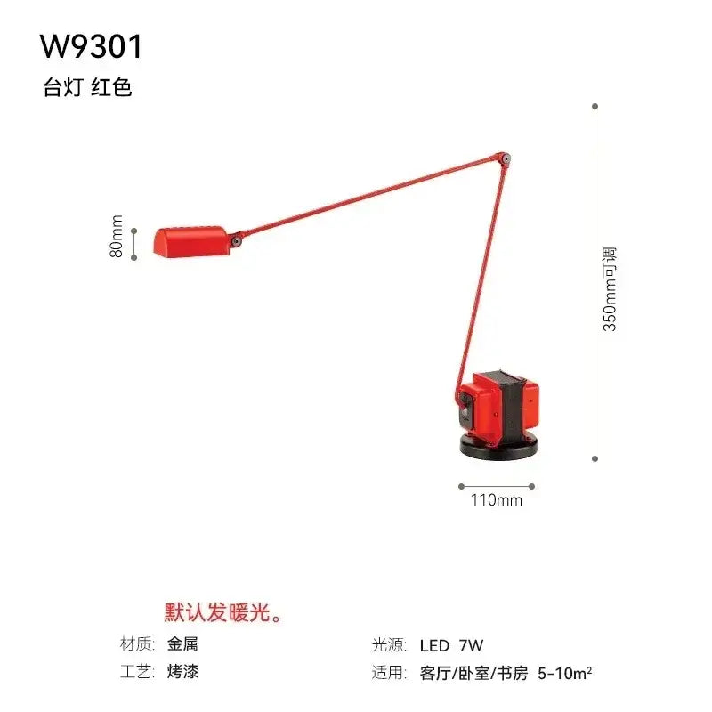 Red decorbites lumina floor lamp with adjustable long arm metal body and painted finish for reading and study room