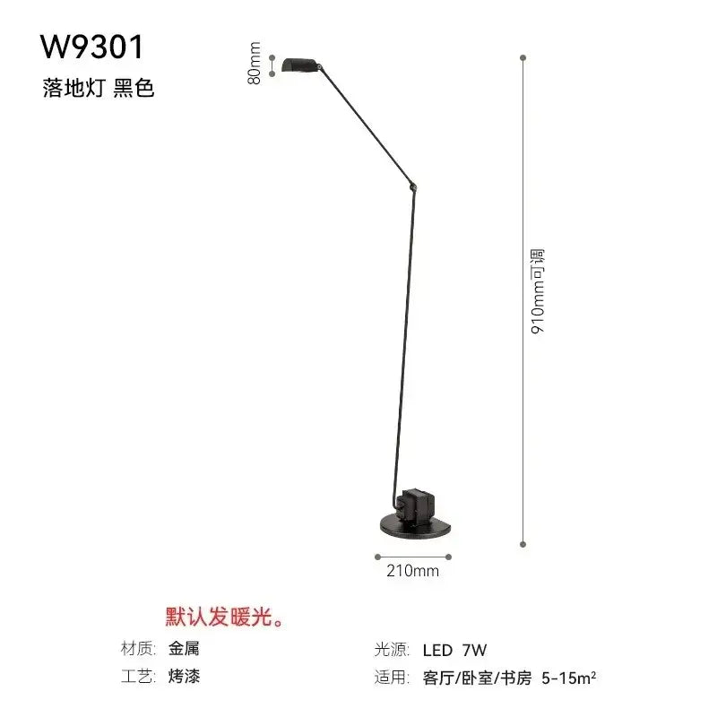 Black decorbites lumina floor lamp with sleek metal frame and adjustable led long arm for reading and study room