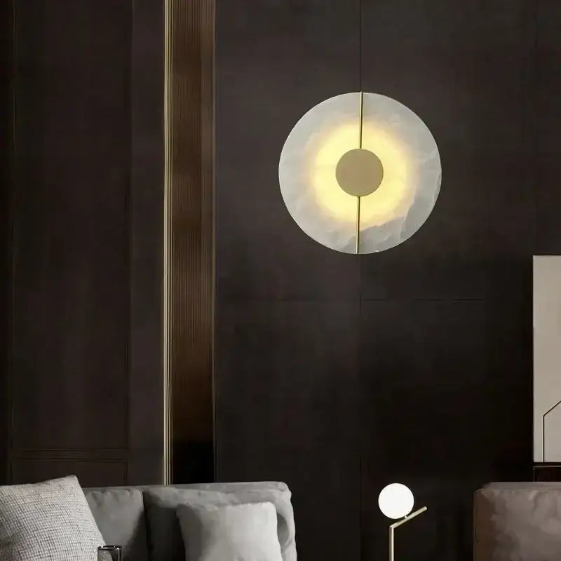 Decorbites lumind copper wall lamp with translucent frosted glass shade and central gold-toned circular element
