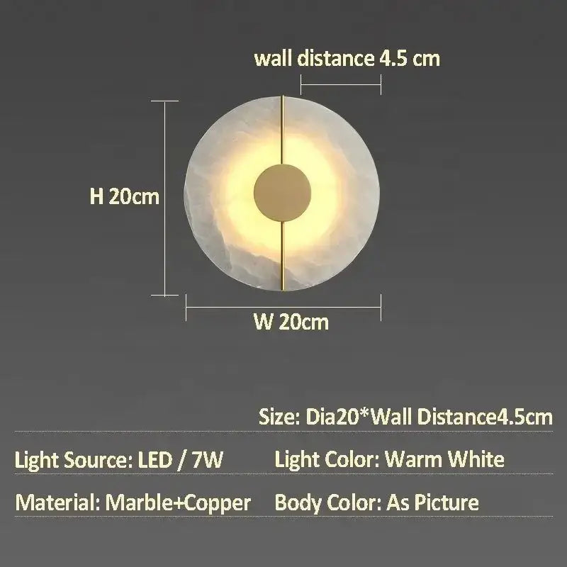 A modern DecorBites Lumind Copper wall lamp with textured marble finish and copper accent emitting warm white LED light