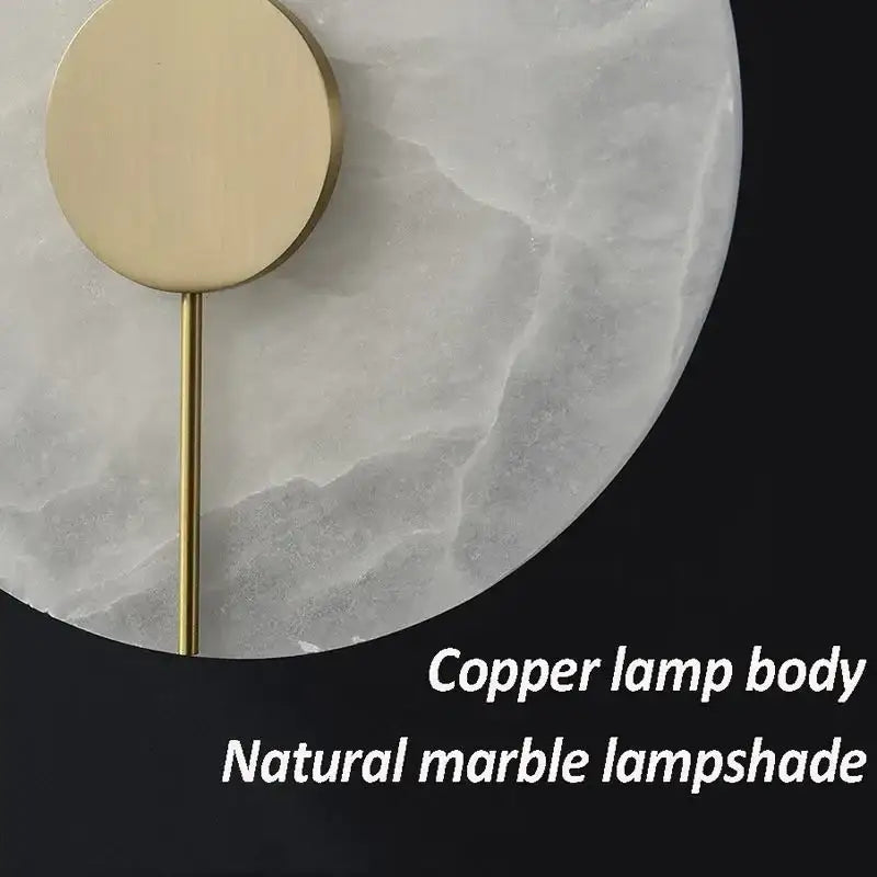 Copper lamp body with a natural marble lampshade in the DecorBites™ Lumind copper wall lamp for bedroom bedside use