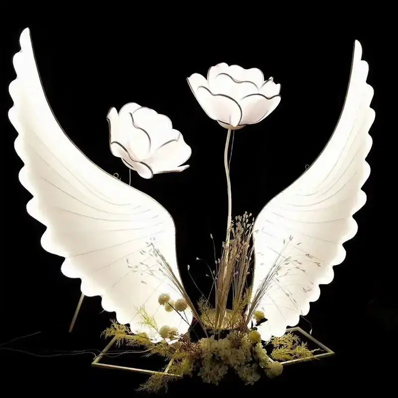 White illuminated angel wings lamp with delicate floral accents decorbites luminescent angel wings for modern decor