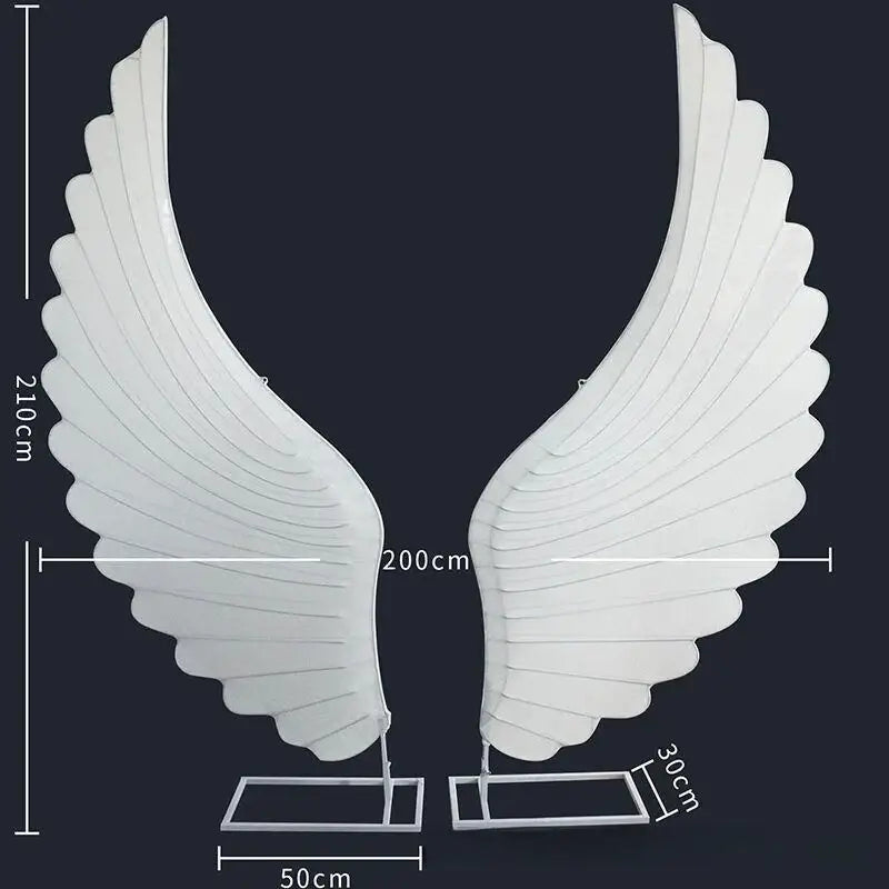 White angel wings decorative sculpture with sleek metallic finish 200cm wide by 210cm tall by decorbites luminescent angel
