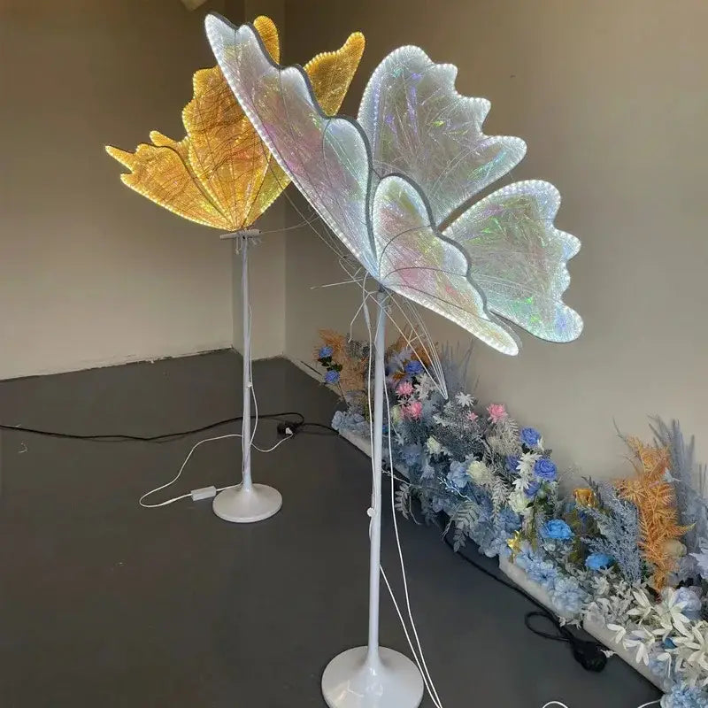 Iridescent gold and silver decorbites luminescent butterfly led floor lamp with glowing translucent wings for wedding decor
