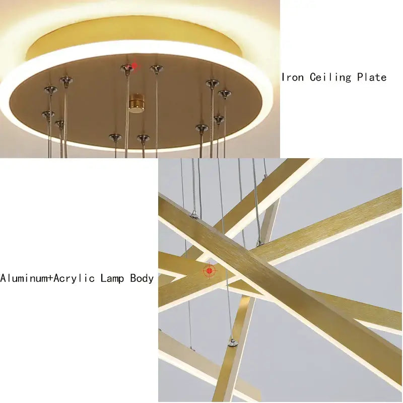 Modern gold-toned decorbites luminous ceiling plate chandelier with aluminum and acrylic geometric arms for living room use