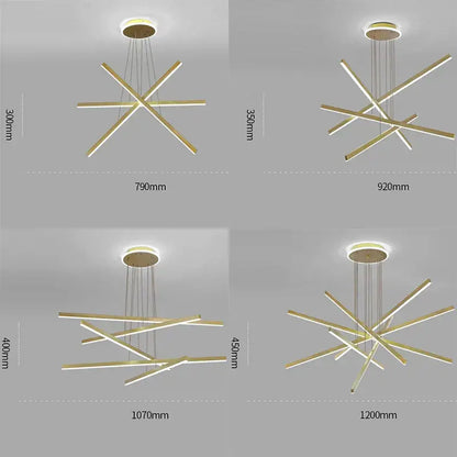 Modern gold-finished aluminum decorbites luminous ceiling plate chandelier with intersecting led light bars for living room