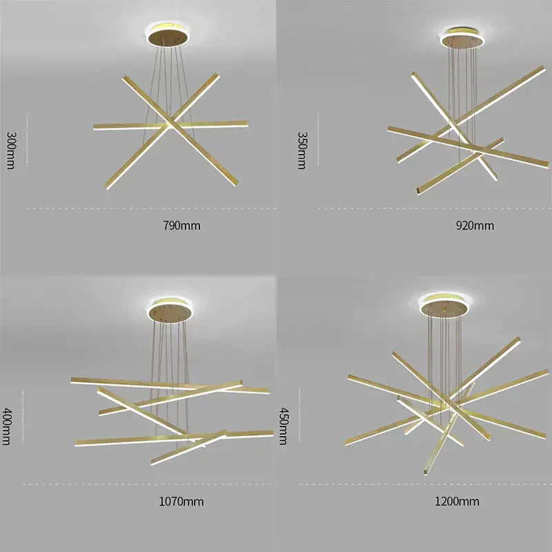 Modern gold-finished aluminum decorbites luminous ceiling plate chandelier with intersecting led light bars for living room