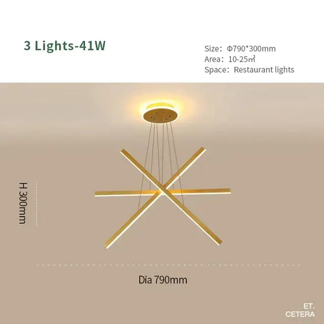 Modern gold-finished aluminum decorbites luminous ceiling plate chandelier with three intersecting arms for living room use