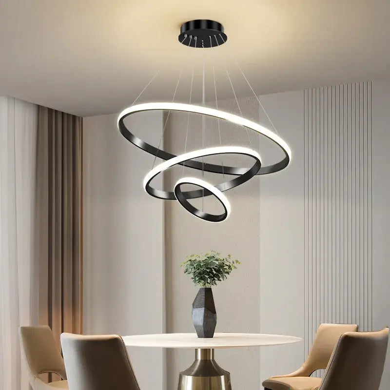 Modern black and white decorbites luminous circle pendant chandelier with sleek interlocking rings led pendant light