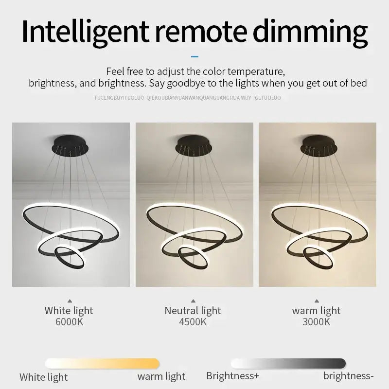 Modern decorbites luminous circle pendant light with dual-ring led, black frame, and adjustable warm white lighting options