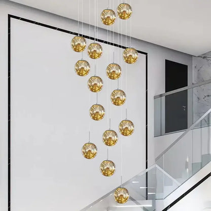 A decorbites luminous glass ball pendant chandelier with amber glowing glass orbs for living and dining room decor