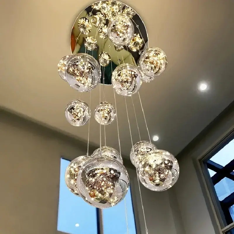 Modern decorbites luminous glass ball pendant chandelier with spherical glass orbs and LED lighting for living dining room decor