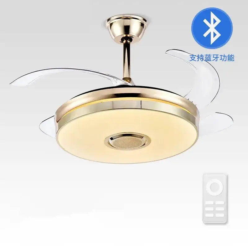 Gold-toned decorbites luminous light ceiling fan with integrated led lighting transparent blades and bluetooth speaker