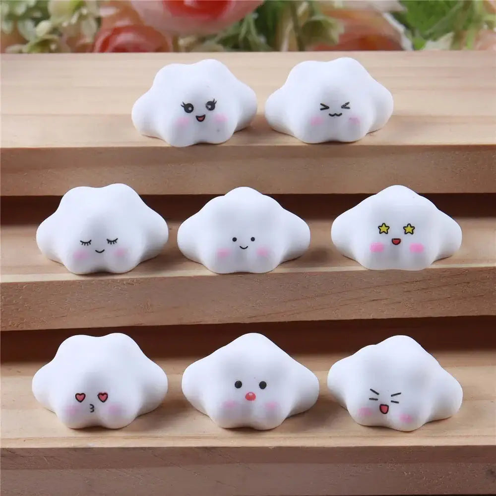 White cloud-shaped stress relievers with pink cheeks from decorbites luminous resin cactus miniatures set for crafts and decor