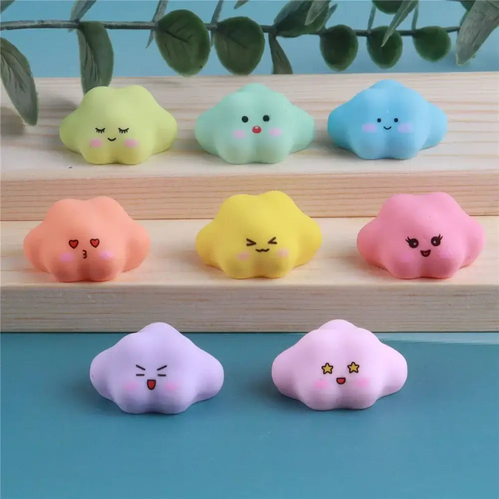 Pastel-colored cloud-shaped stress balls with cute faces and soft texture complement decorbites luminous resin cactus miniatures for crafts and decor