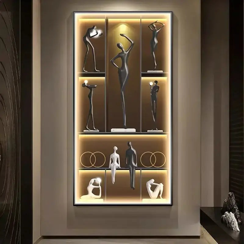 Modern minimalist decorbites luminous wall mural with illuminated metallic and white figurines for living room decor