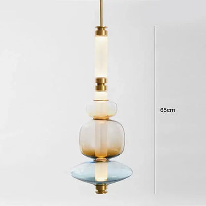 DecorBites™ luna glass tube glass tube chandelier with amber and blue glass orbs and polished brass for kitchen dining