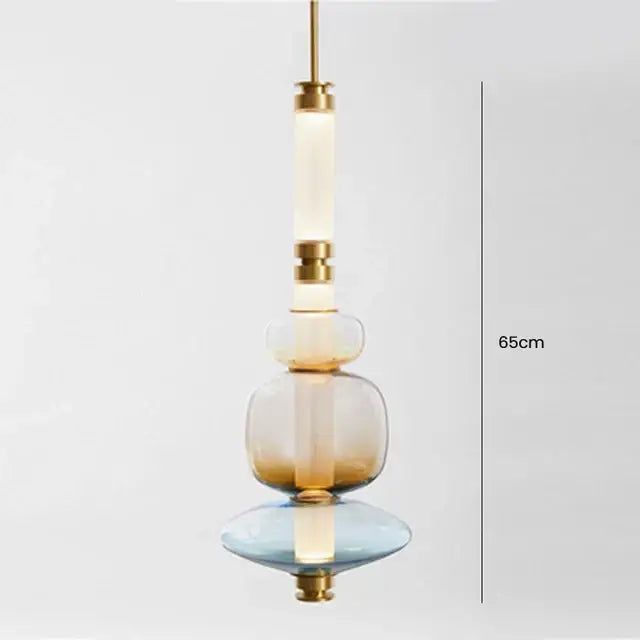DecorBites™ luna glass tube glass tube chandelier with amber and blue glass orbs and polished brass for kitchen dining