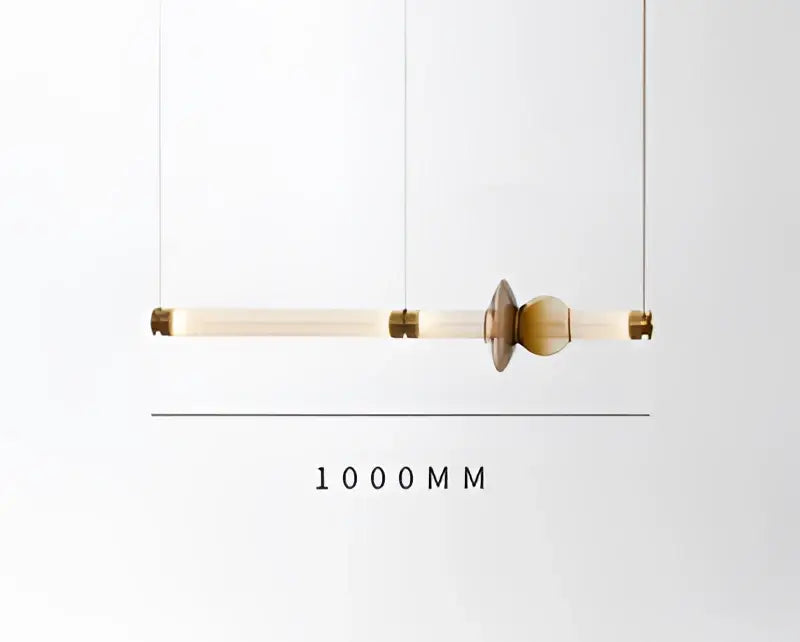 Minimalist luna glass tube chandelier with gold-toned metal accents for kitchen dining and staircase lighting